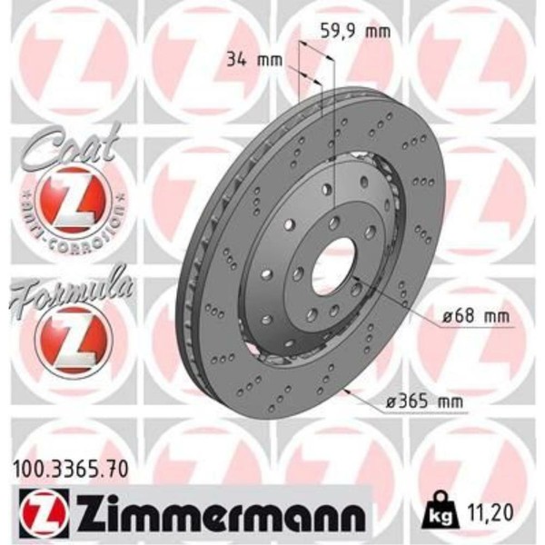 Zimmermann 2X Bremsscheibe Vorne Ø365 Mm BelüFtet Gelocht FüR Audi A5 8T3 RS5-image