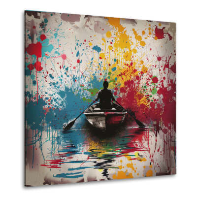 Abstrakt Boot auf buntem See Pop Art Leinwandbild Wandbild Kunstdruck Wanddeko