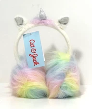 Cat &Jack Girls Rainbow Unicorn Fuzzy Winter Plush Fluffy Ear Muffs One Size