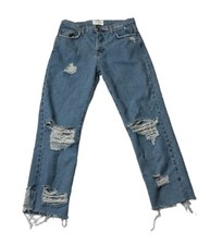 Current Elliott Button Fly Distressed Jeans Raw Hem Women  s 28 31x26.5 