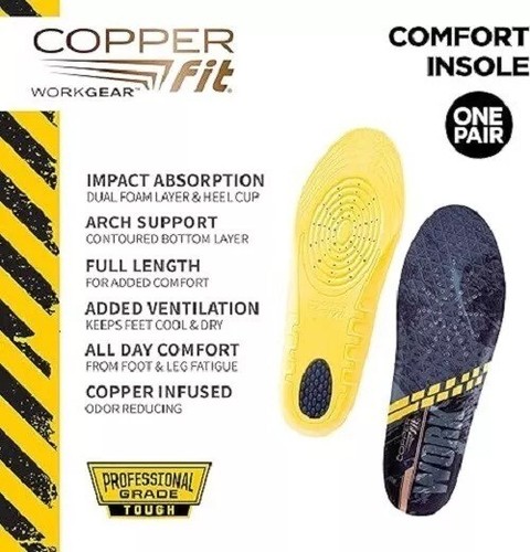 Copper Fit Men's Work Gear Heavy Duty Insoles for Standing All Day Free Shipping - Picture 2 of 4