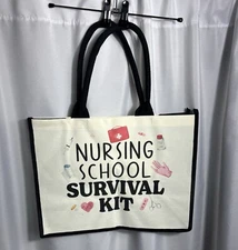 Nursing School Survival Kit Canvas Tote Bag NWT Reusable Multiple Use Tote  