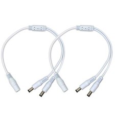 2pack White 1 To 2 Way Dc Power Splitter Cable Plug 5.5mm X 2.1mm For Cctv Camer