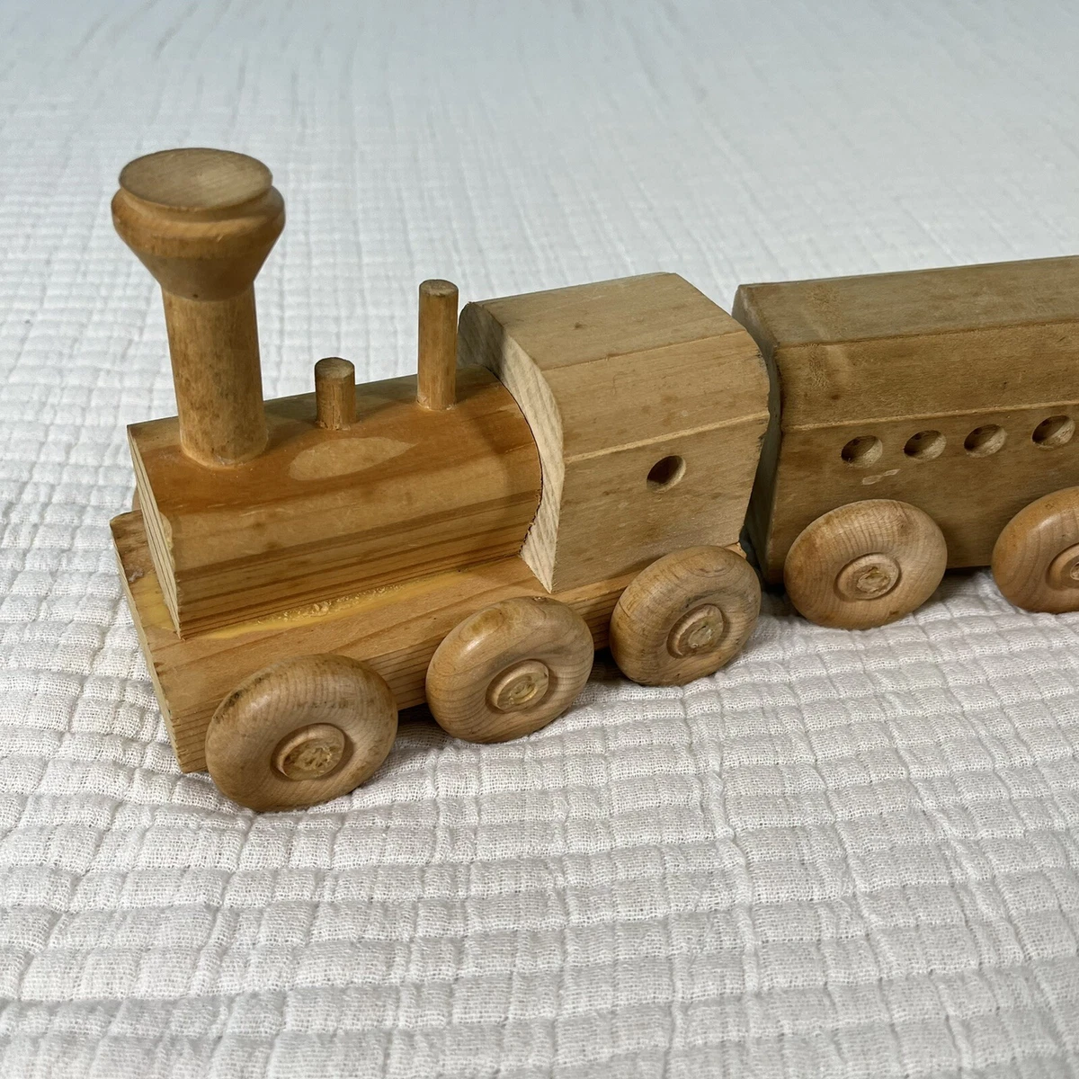 Vintage Solid Wood Wooden Toy Train Handcrafted Unfinished 4-Piece Train Set