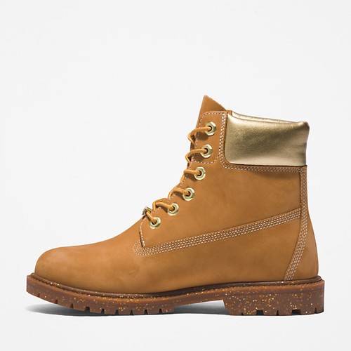 TIMBERLAND DAMEN HERITAGE 6 ZOLL WASSERDICHTER STIEFEL WEIZENNUBUK MIT GOLD A5RS8 - Bild 2 von 10