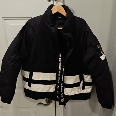 Stone Island x Supreme Reversible Black White Puffer Jacket Logo Patch