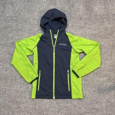 Columbia Jacket Kids Medium 10/12 Blue Green Hooded Windbreaker Colorblock