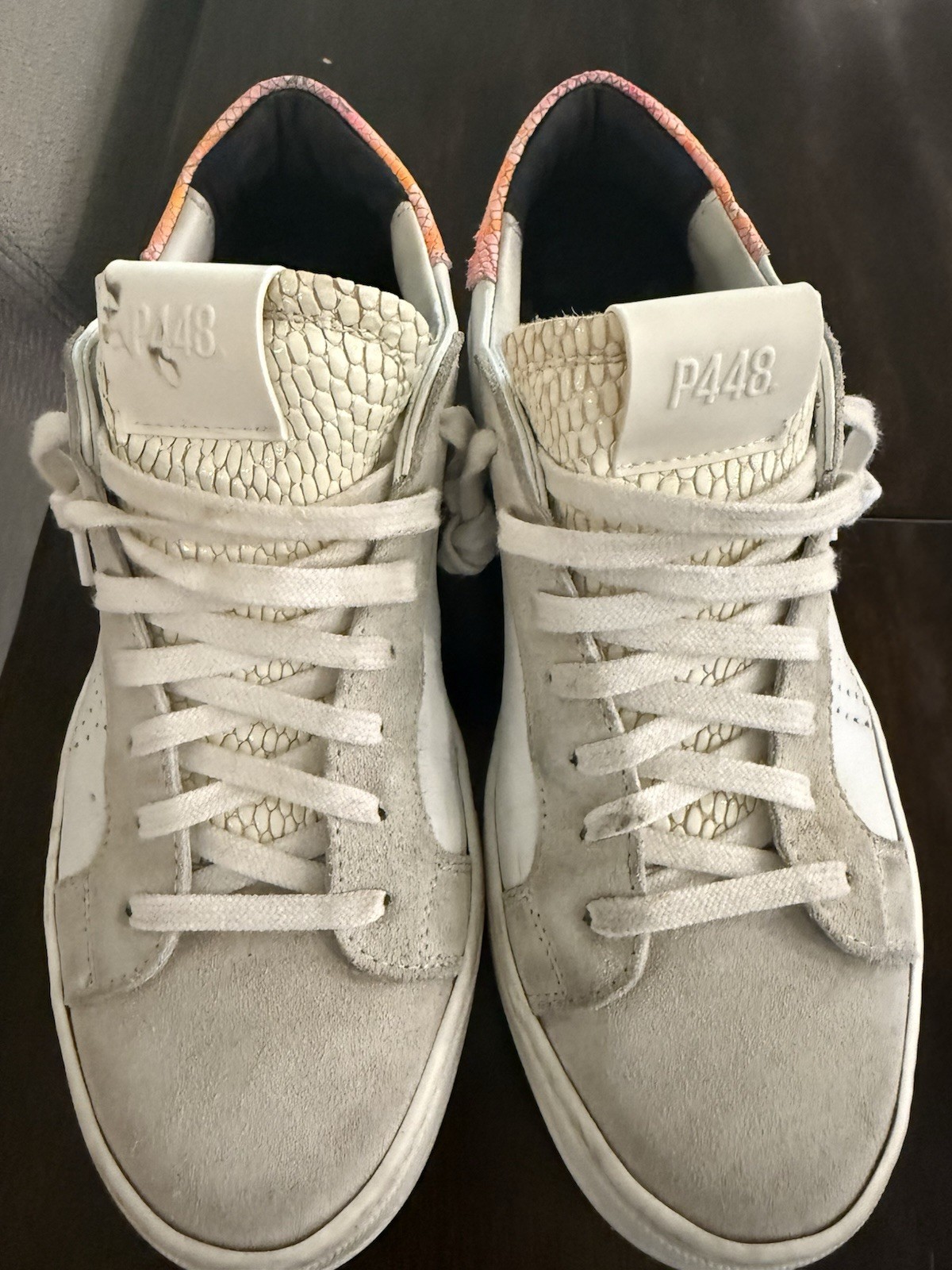 P448 White Python Suede  leather Sneaker pink pyt… - image 6