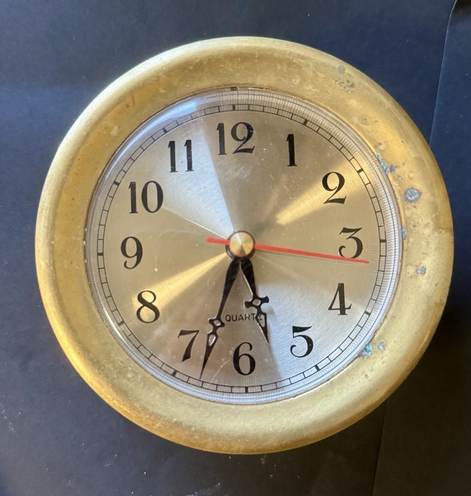 Vintage Brass Quartz Nautical Ship's Time Clock 3-3/4" No Inside Mechanicals
