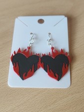 Flaming Heart Dangle Earrings Gothic Punk Rock Jewellery Gift UK Seller New