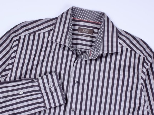 Men Eton Shirt Grey Cotton L