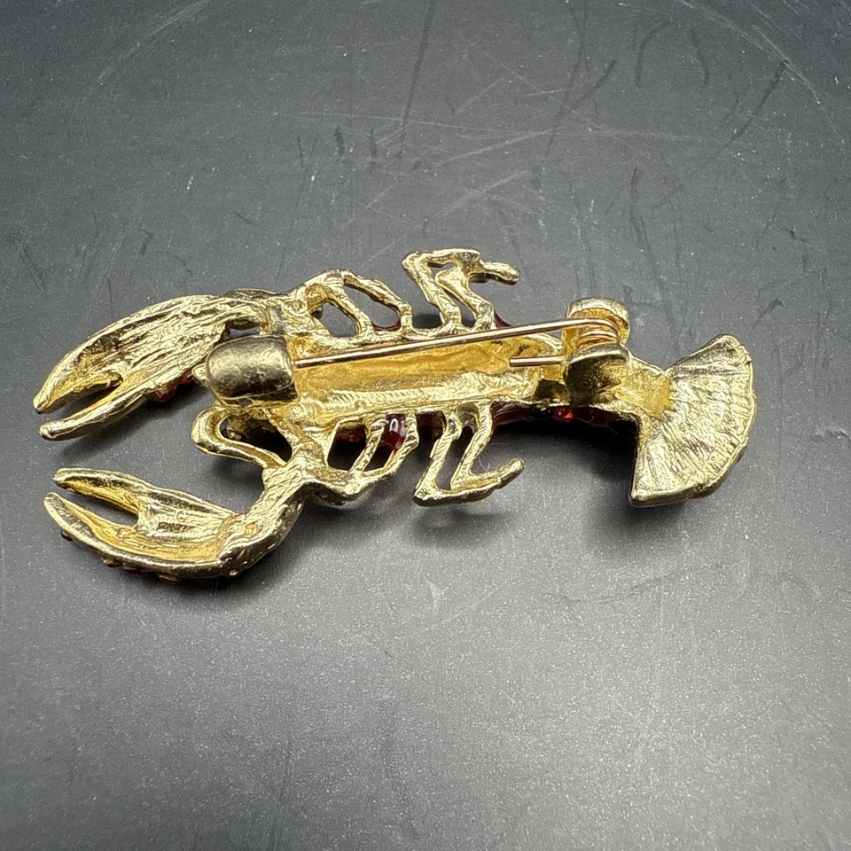  Rhinestone Red Lobster Ocean Sea Goldtone Brooch Pin - Изображение 2 из 4