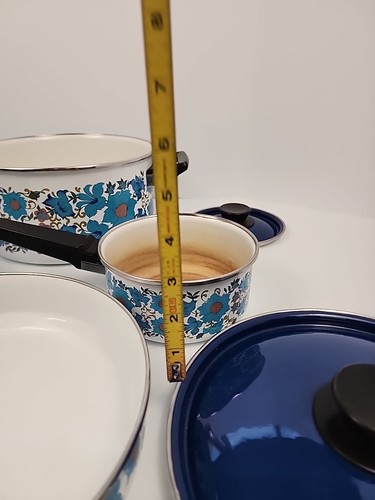 Vintage Farmhouse Enamelware Cook Set Floral Flower Blue 8 Piece Set Pots Pans - Picture 14 of 14