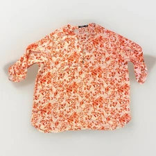 Cure Orange Floral Long Sleeve Blouse Flowy Top Womens Size 3XL Plus