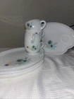 VTG Federal Patio Snack Set Dishes Atomic Flower Milk Glass Set 4 Cups + Plates