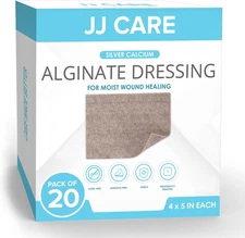 Silver Calcium Alginate Wound Dressing (Pack of 20) 4X5, Silver Alginate Wound D