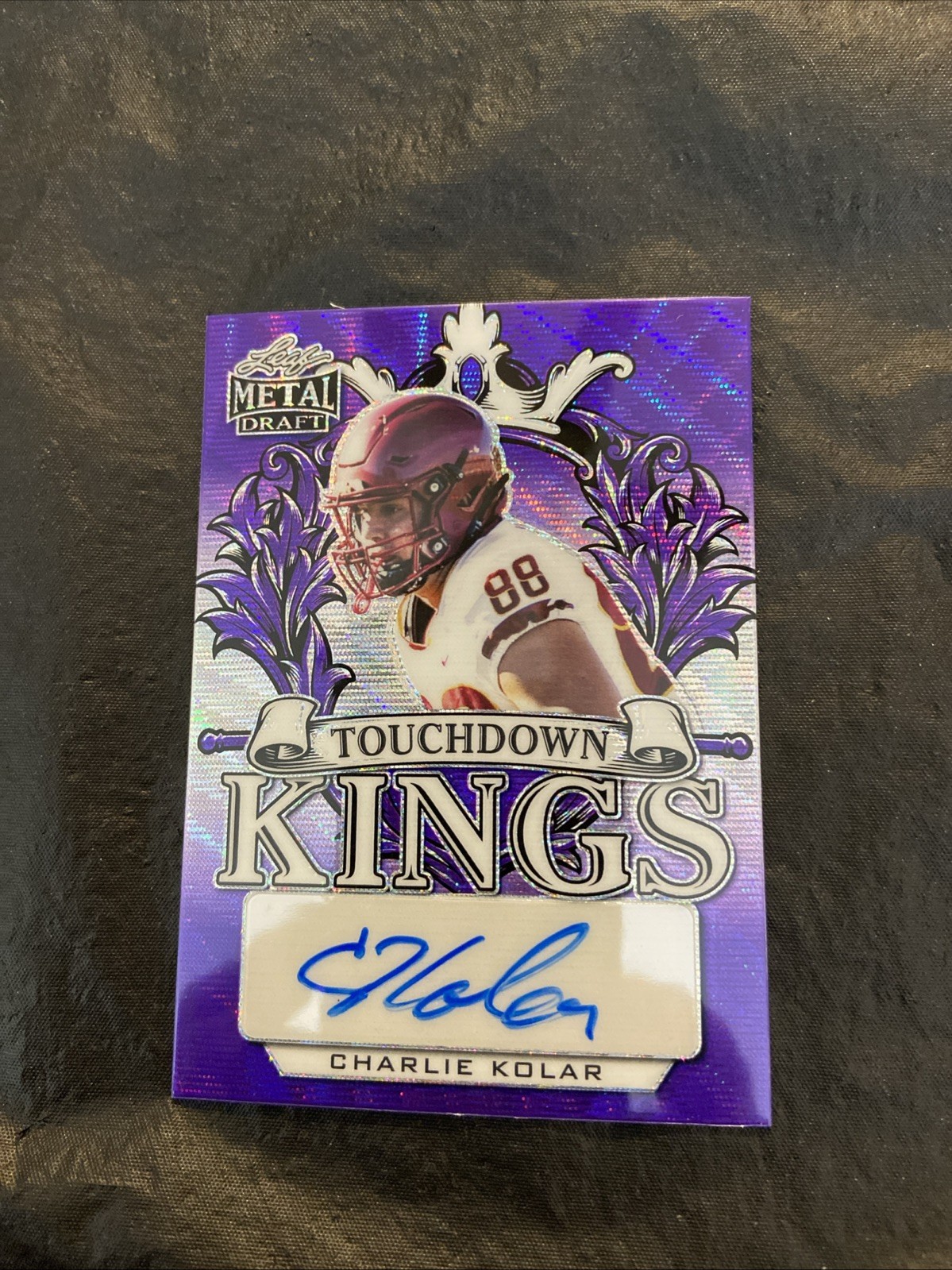 Charlie Kolar Leaf Metal Draft Touchdown Kings Autographs #TKCK1 Purple Prismatic