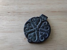 Antique Or Medieval Round Lead/Bronze Token/seal . Possibly antique inkwell lid.