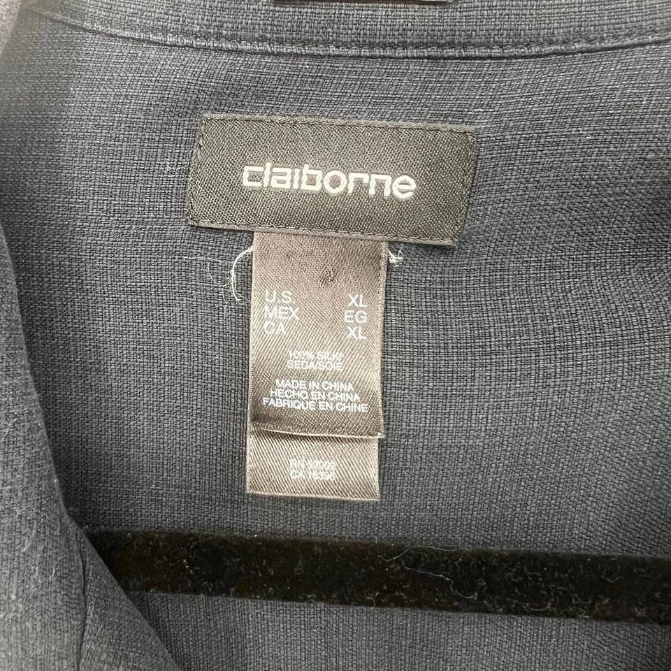 100% seda blanco y negro Claiborne manga corta abotonada XL Foto 3 de 4
