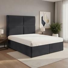 Plush Velvet Ottoman Storage Upholstered Divan Bed and Square Design Headboard