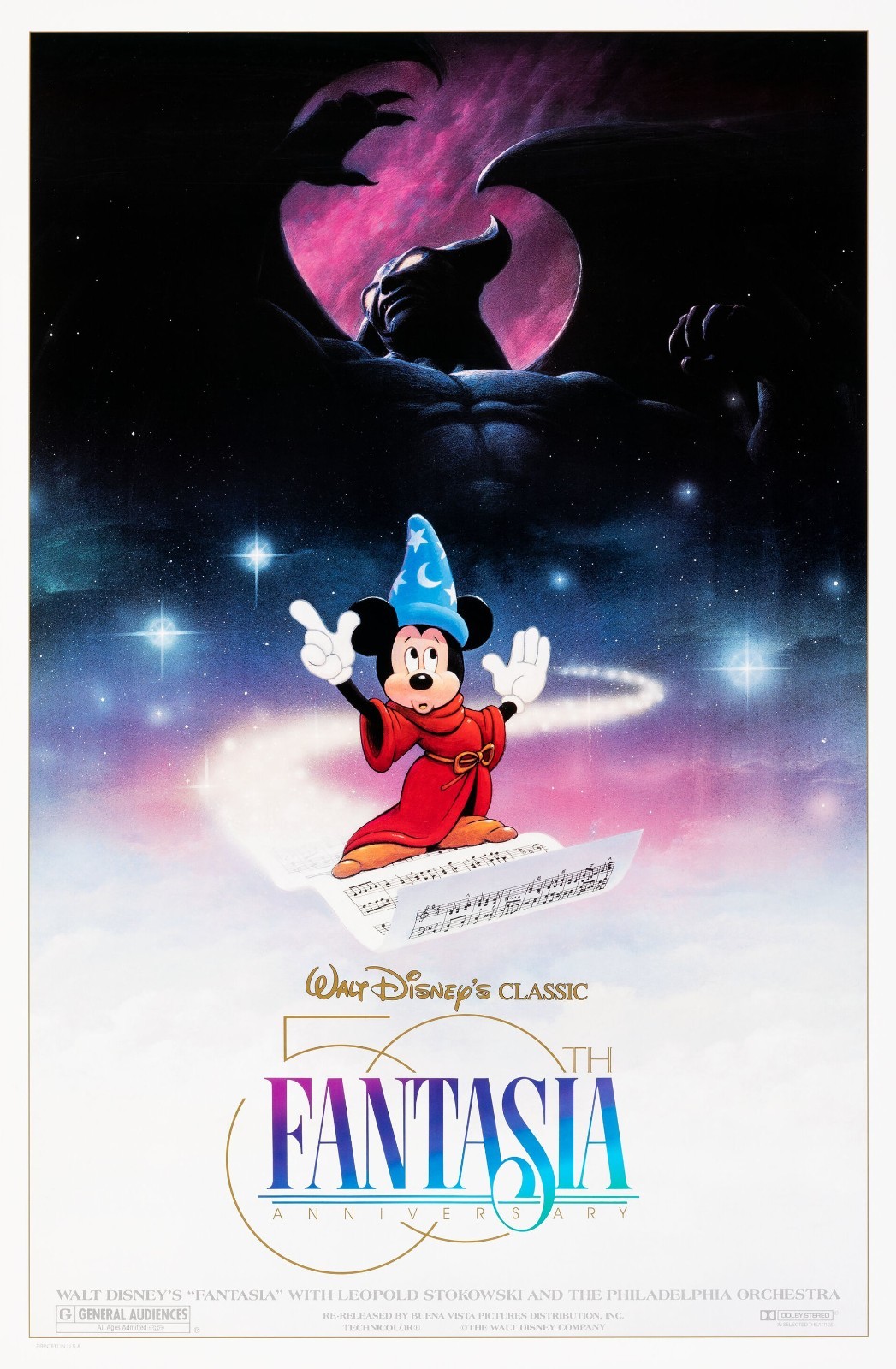 FANTASIA 1940 50th Anniversary one sheet poster print 27x40