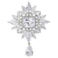 Bride Wedding Flower Teardrop Clear Zircon Crystal Woman's Pendant Brooch Pin US