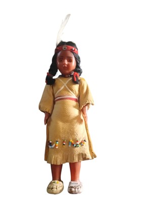 60er Jahre Indianer Puppe mit Baby in Papoose Echtleder Vintage Sammlerstück