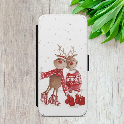 REINDEER FLIP CASE FOR IPHONE SAMSUNG GOOGLE WINTER SNOW GIFT WALLET PHONE COVER - Picture 7 of 38