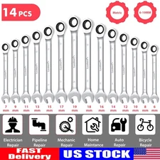 14pcs Ratcheting Wrench Set Metric 6-19mm Fixed Head Wrench Set with Storage Bag
