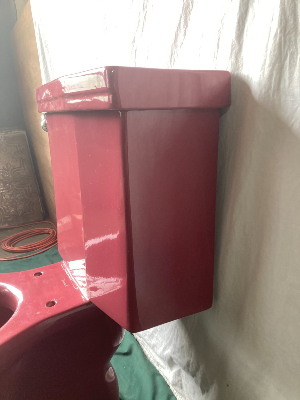 Vtg Mid Century Burgundy T'ang Red Porcelain Toilet Standard Round Bowl 336-25E