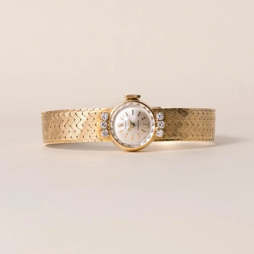 Vintage Rolex Precision Ladies Cocktail Diamond Wristwatch 18K Gold