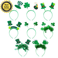 8Pcs St. Patrick's Day Headbands, Green Shamrock Clover Hats Headband Boppers...