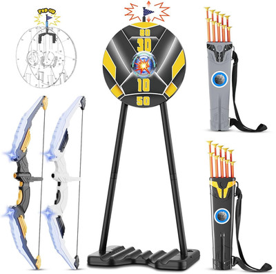 2 Pack Bow and Arrow for Kids, LED Light up Archery Set with 20 Suction Cup Arro