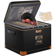 Vinyl Record Storage Box with Lock, Fireproof Water-Resistant Record Album Sto