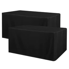 Black Tablecloth Fitted Table Clothes for 6 Foot Rectangle Tables 2 Pack - Wa...