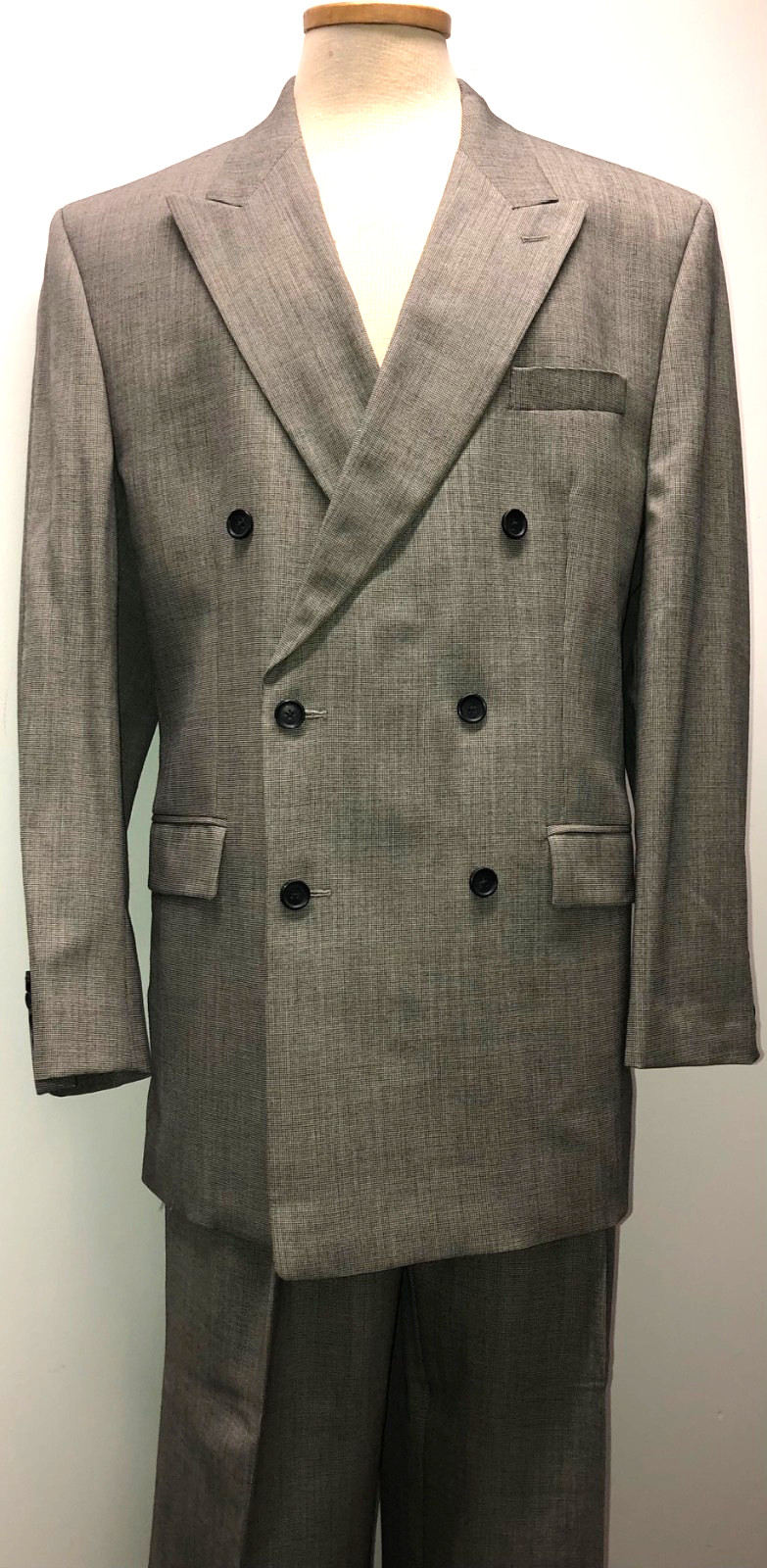 RALPH LAUREN CHAPS VNTG GRAY HOUNDSTOOTH MICRO PLAID WOOL CLOTH JACKET PANT SUIT