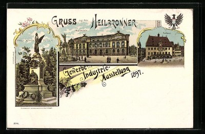 Lithographie Heilbronn, Gewerbe- und Industrie-Ausstellung 1897, Rathaus, Harmo 