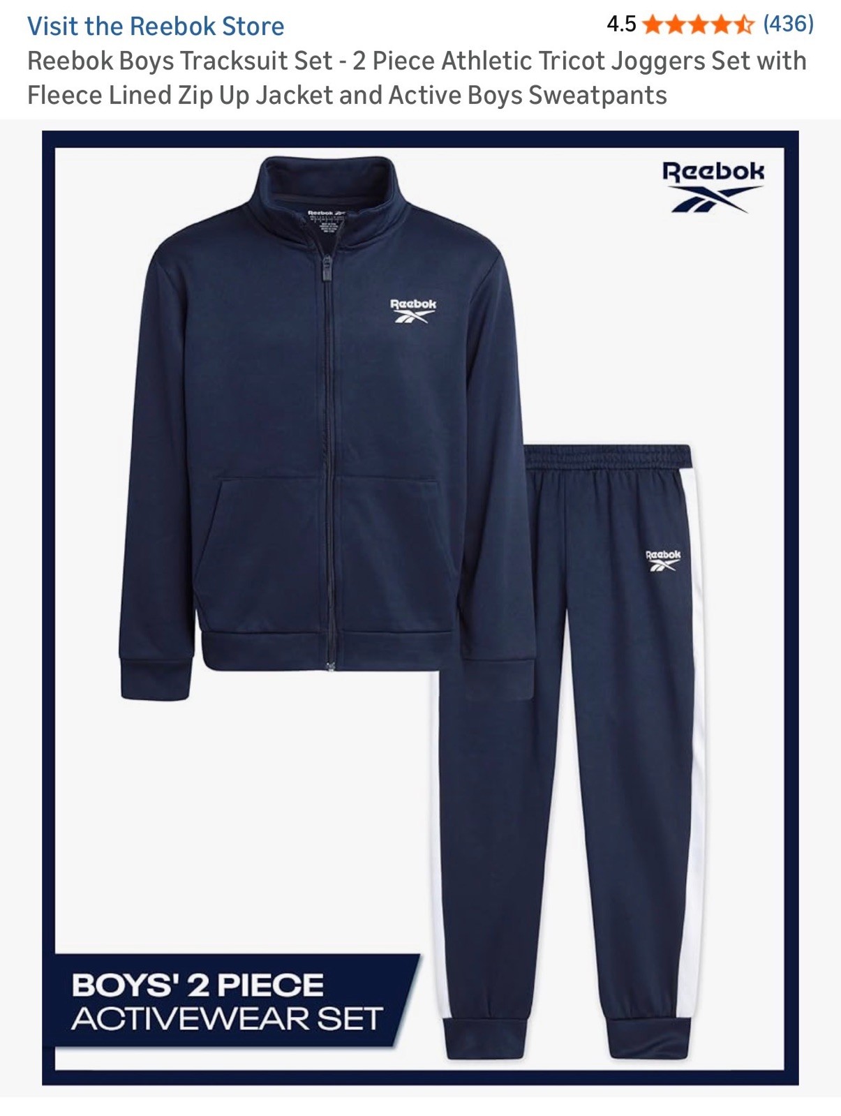 Reebok Boys Tracksuit Set - 2 Piece Athletic Tricot Joggers Set with Fleece L... thumbnail 2