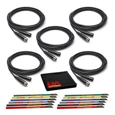 Hosa XLR-110 Balanced XLR Cable 10 Feet  5-Pack Bundle with Cable Ties