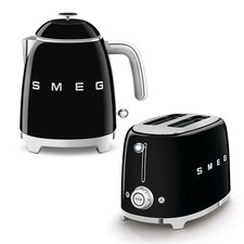 Smeg 2-Slice Toaster & KLF05 Mini Jug 0.8L Kettle Set in Black