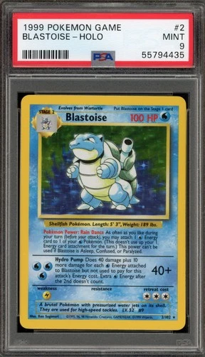 Pokemon Blastoise Base Set Unlimited Holo Rare #2 PSA 9 Mint