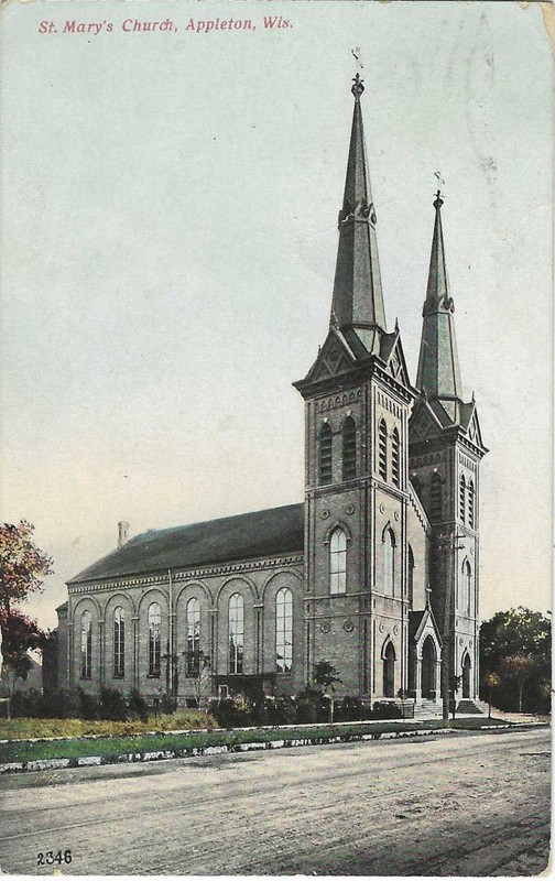 Postcard APPLETON Wisconsin/WI  Early 1900's St Mary's Church w/Tall Steeple