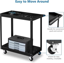 2 Shelf Steel Utility Cart Rolling Tool Storage Cart for Repair Shop Heavy Duty