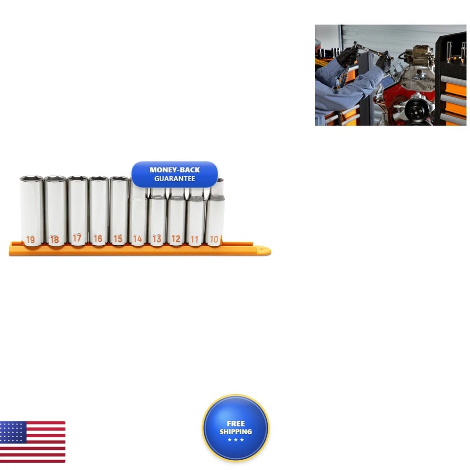 GEARWRENCH HIVIZ 10 Piece Deep Socket Set 1/2in Drive Metric 6 Point 80704H - Image 1 of 2