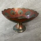 Vintage 6” Brass Enamel Teal Orange Green Painted, Peacock, Indian Bowl — photo 2