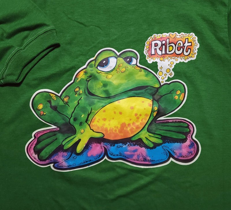 Vintage 1977 Psychedelic Frog Ribet Iron-On Jersey Ringer USA Small Shirt