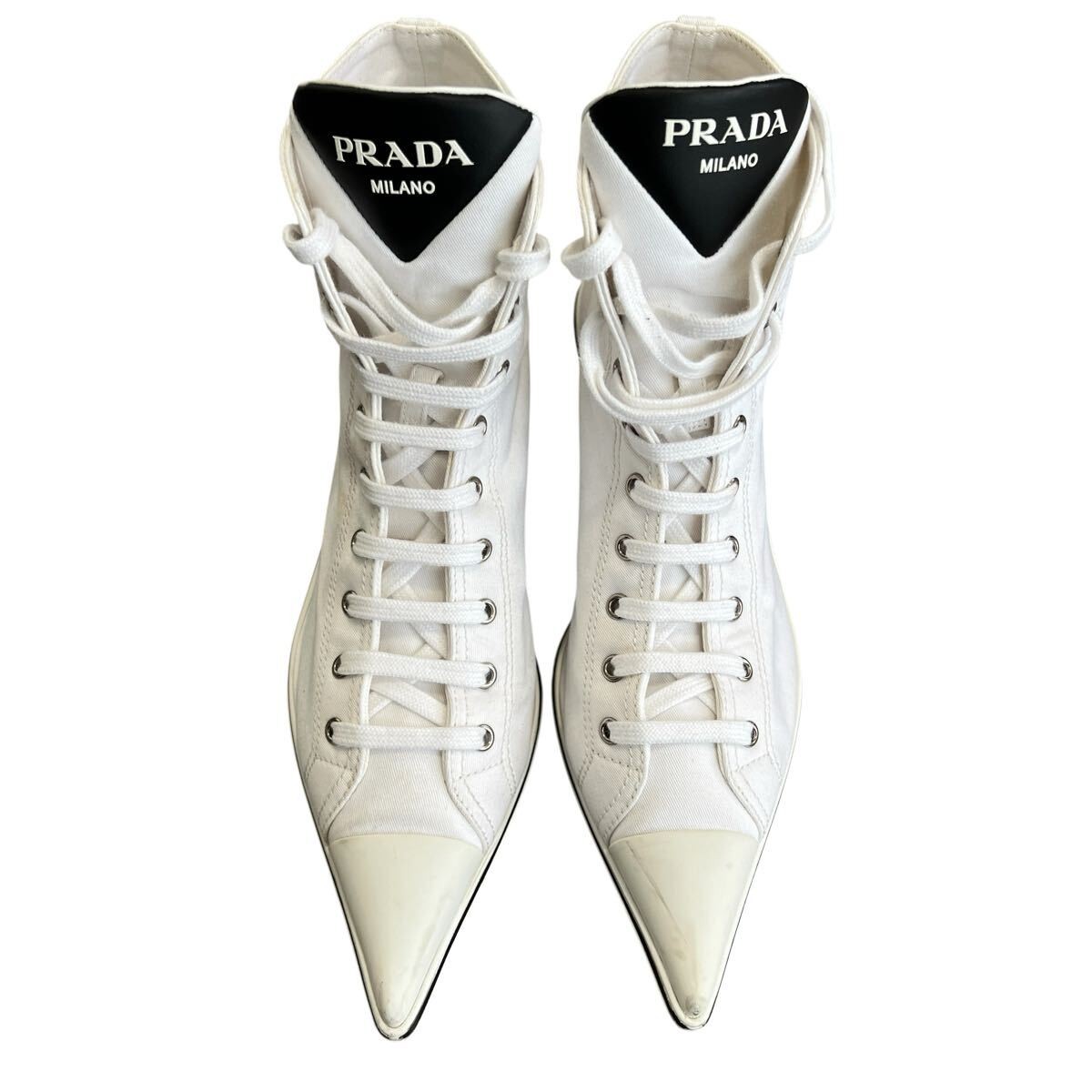PRADA 2021SS Synthesis Heel High-Top Sneakers in Black 1T575M