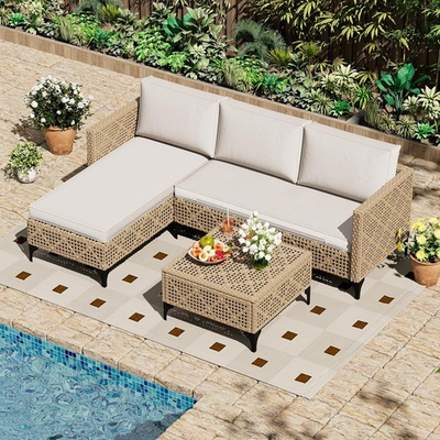 #ad #ad 3 piece All Weather Wicker Patio Sectional Sofa Set w Cushions amp; Glass Table $299.99