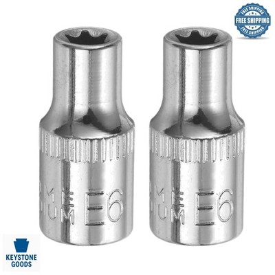 2PCS E-Torx Socket Set 1/4'' Drive E6 Deep Spline Star Female Bits for Auto & DIY