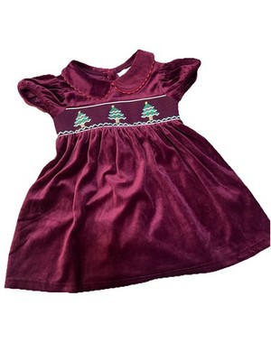 Lil Cactus 3t toddler Girl Holiday Christmas Tree Smocked Velvet Dress boutique